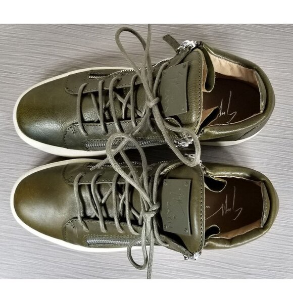 Giuseppe Zanotti x Zayn Leather Double-Zip Mid-Top Sneaker Olive Mens Size 9 /42 - Picture 6 of 11
